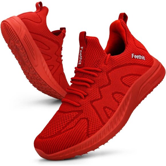 Feethit Women Red Lightweight Wide Mesh Workout Sneakers For Tennis Gym Travel - Picture 1 of 6